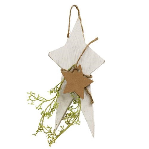 Rustic Wood Whitewashed Primitive Star with Tag 7.5" H