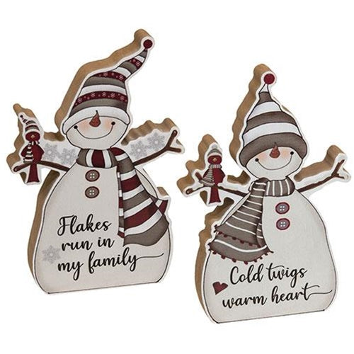 Set of 2 Flakes Run in My Family Chunky Snowmen Sitters