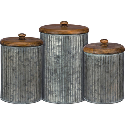 Set of 3 Farmhouse Galvanized Canister Set