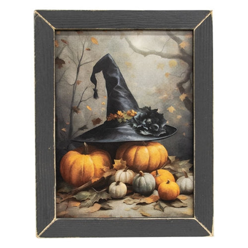 Witch's Hat & Pumpkins 16" Framed Print