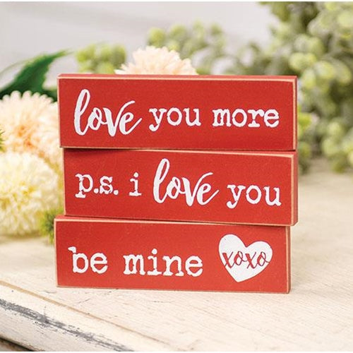 💙 Set of 3 Be Mine Love Mini Thin Wooden Block Signs