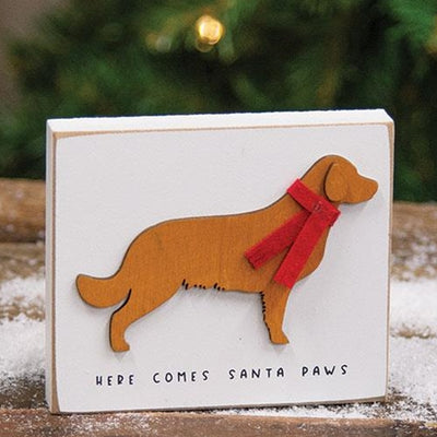 Here Comes Santa Paws Dog Small Christmas Wooden Block Sign