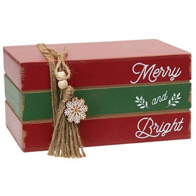 Merry and Bright Wooden Faux Stacked Books Decoration