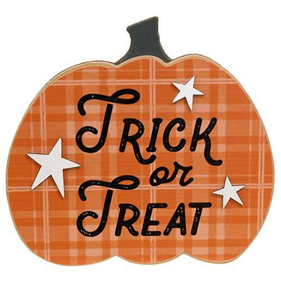 Trick or Treat Pumpkin Easel Sign 8.5" H