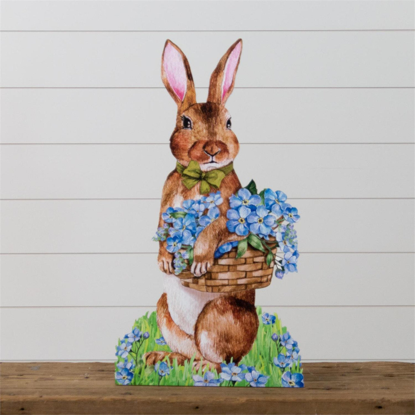 Standing Bunny with Blue Flowers Cutout 28" H