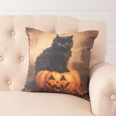Black Cat On Jack O' Lantern 18" Accent Pillow