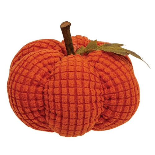 Stuffed Waffle Weave Orange Small Pumpkin with Stick Stem