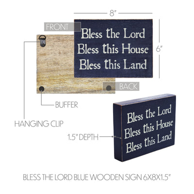 Bless The Lord House and Land 8" Blue Wooden Sign