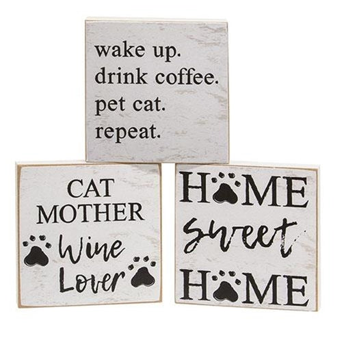 Cat Mom Wine and Coffee 4" Square Block Signs