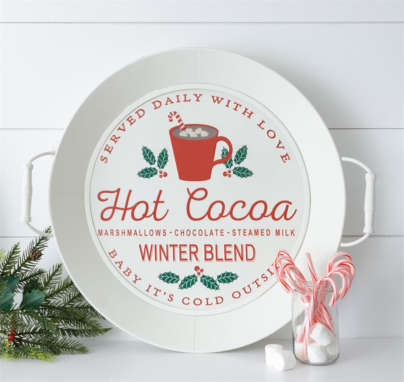 Hot Cocoa Winter Blend Round Metal Decorative Tray