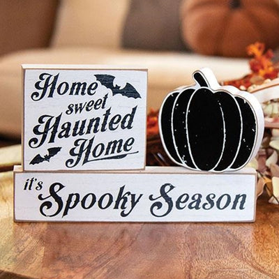 💙 Set of 3 Home Sweet Haunted Home It's Spooky Season Mini Sign Blocks