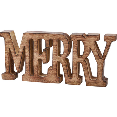 Merry Natural Wood 26" Chunky Shelf Sitter Sign