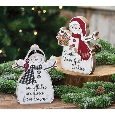 💙 Set of 2 Santa We've Got Cookies Chunky Snowman Sitters