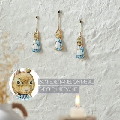 Set of 3 Bunny Rabbit in Apron Metal Ornaments