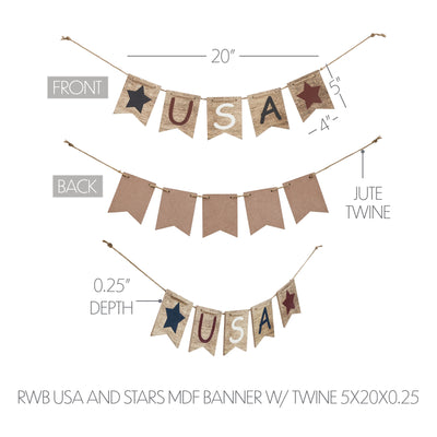 USA and Stars Wooden Banner with Twine
