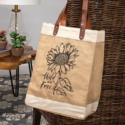 Wild and Free Sunflower Jute Tote