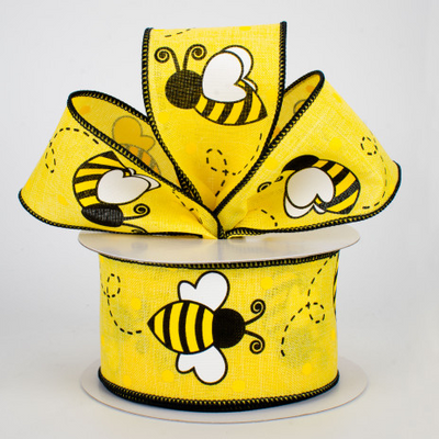 Bumble Bee on Yellow Ribbon 2.5" x 10 yards