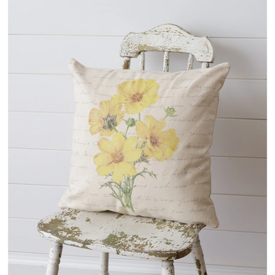 Yellow Flowers 18" Cottage Accent Pillow