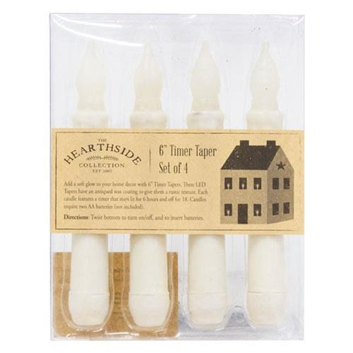 Set of 4 Creamy White Timer Taper LED Candles