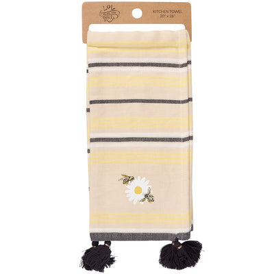 Bees and Daisy Striped Kitchen Towel