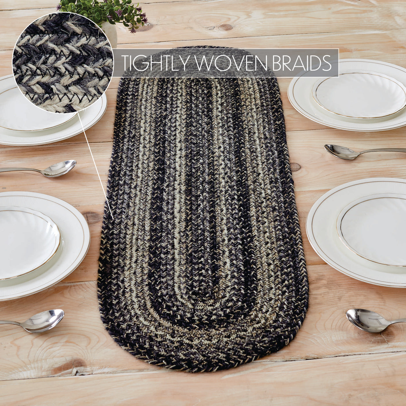 Sawyer Mill Black White 36" Jute Oval Table Runner