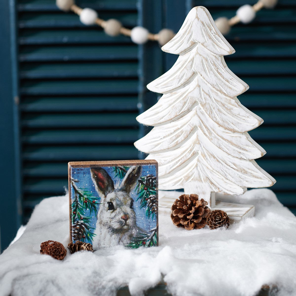 💙 Winter Bunny 4" Wooden Block Sign