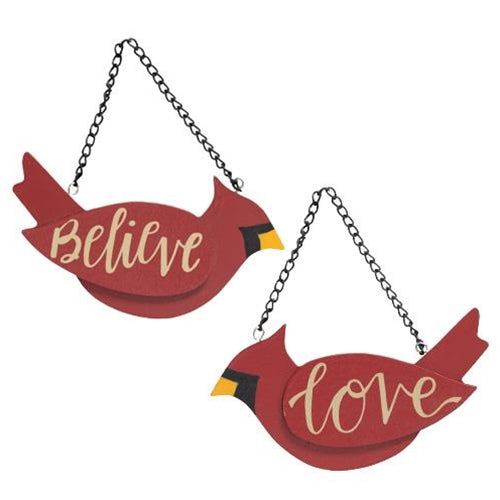 DAY 22 ✨ 25 Days of Ornaments ✨ Set of 2 Believe & Love Wooden Cardinal Ornaments