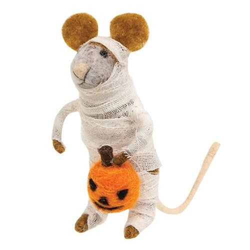Mummy Mouse With Pumpkin Felt Ornament