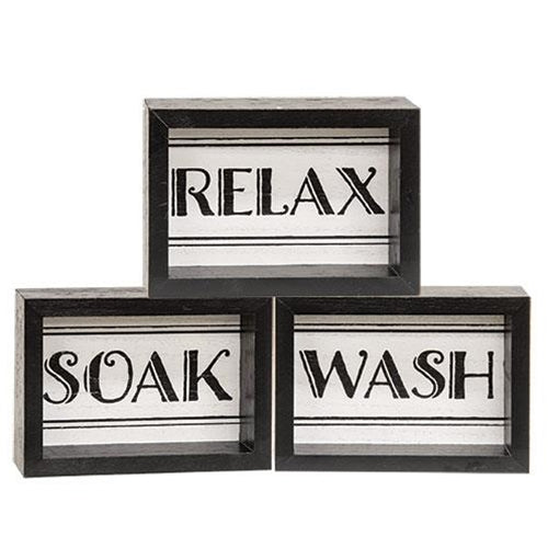 Set of 3 Relax Soak Wash Small Bathroom Box Signs