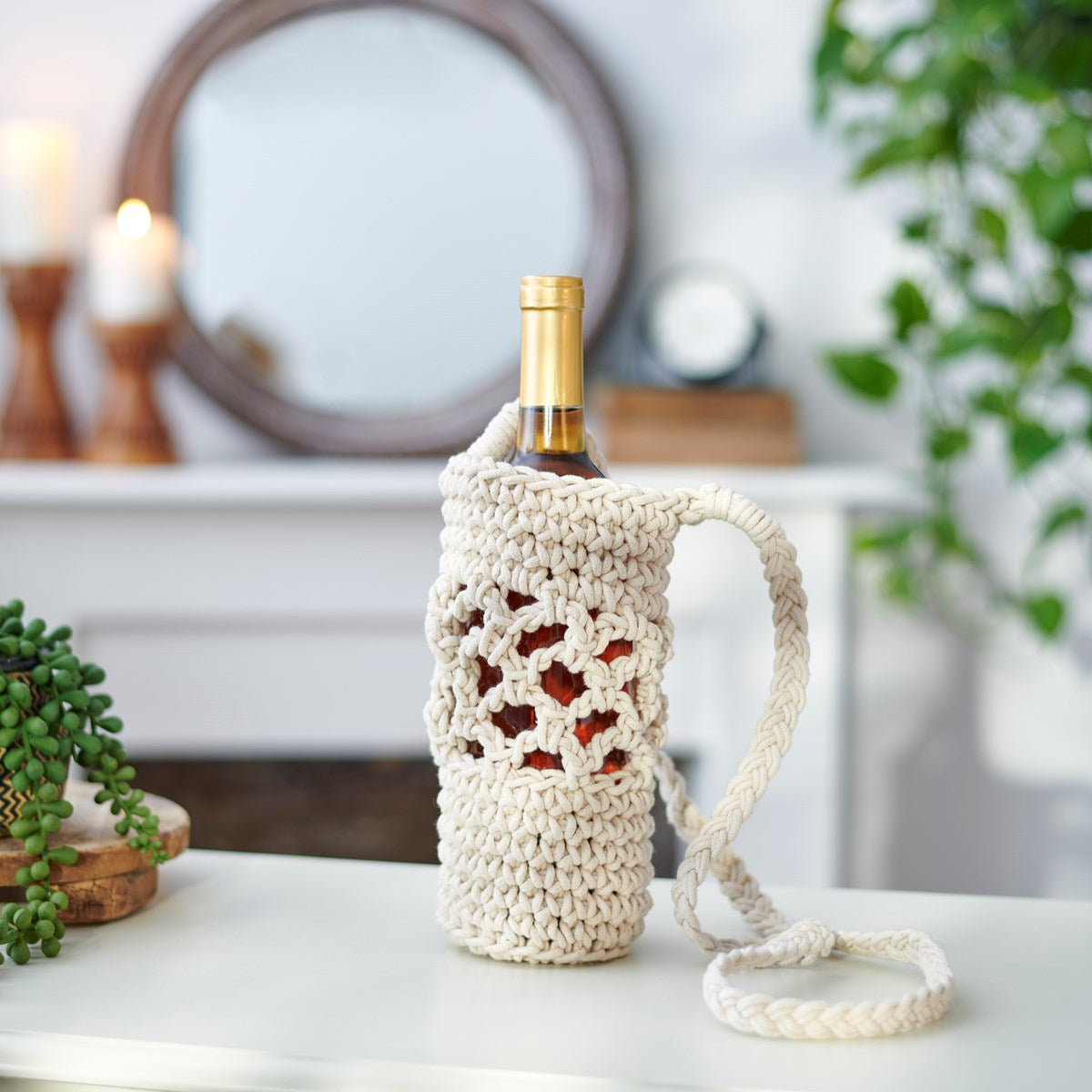 Macrame Crossbody Bottle Holder