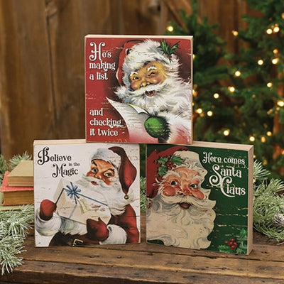 Set of 3 Believe in the Magic Retro Santa Box Signs