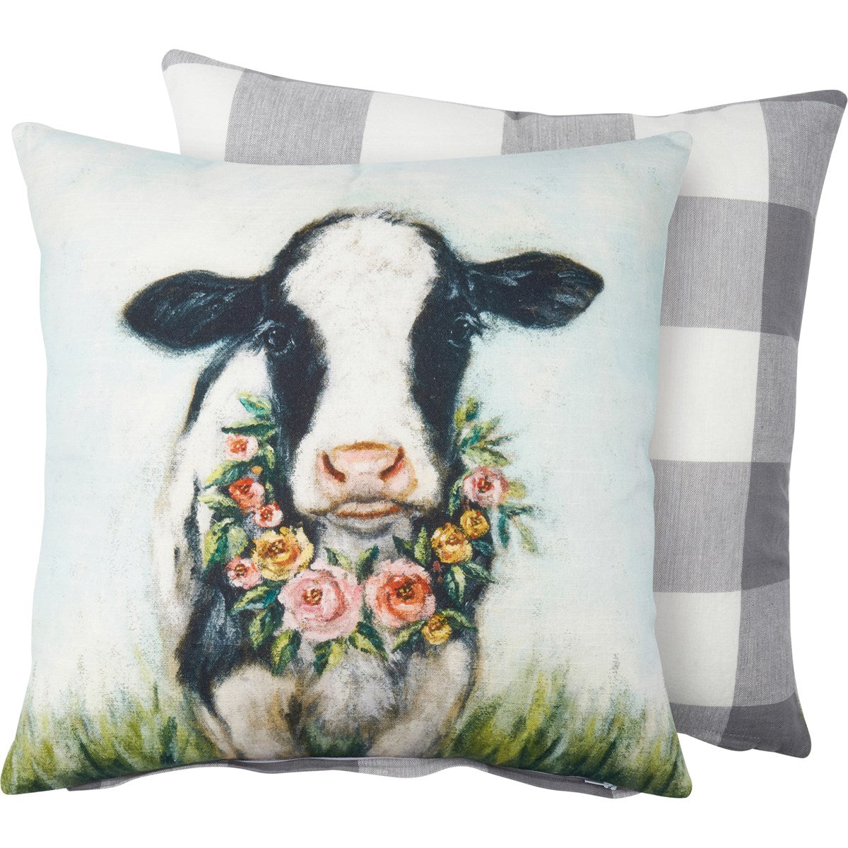 💙 Floral Calf 16" Cow Buffalo Plaid Throw Pillow