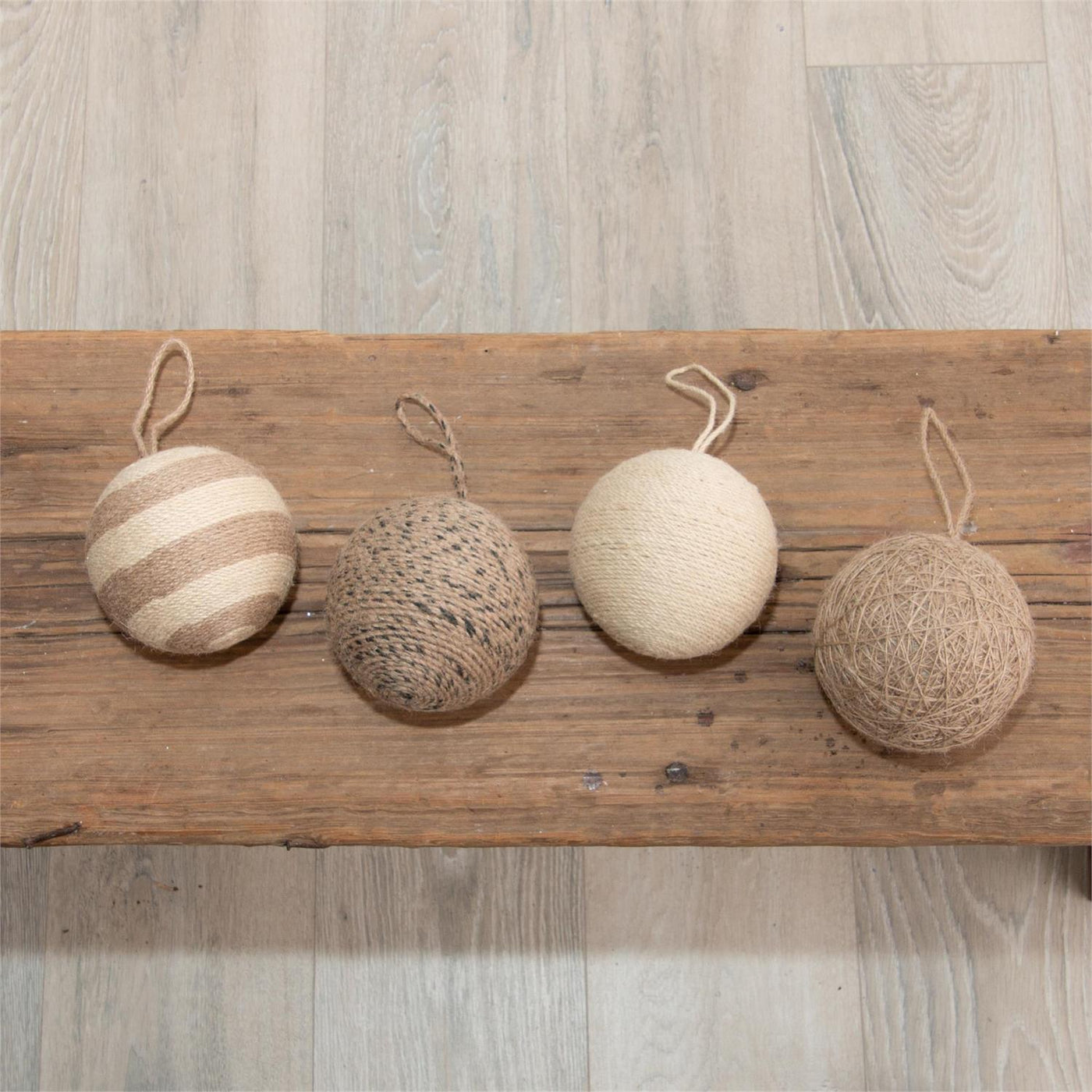 Set of 4 Natural Jute Ball Ornaments