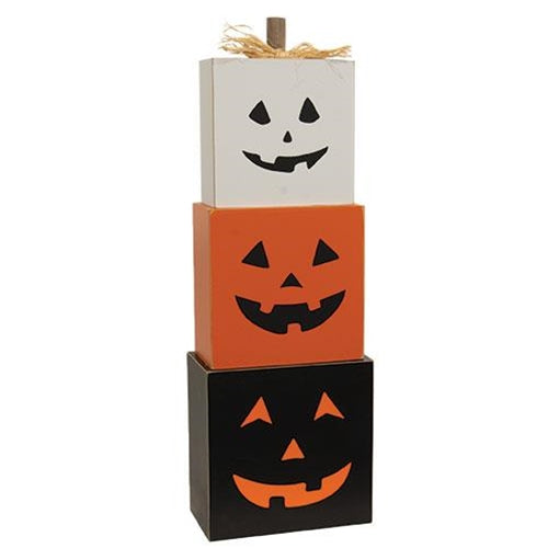 DAY 17 🎃 31 DAYS OF SPOOKYWEEN Jack O Lantern Pumpkin Wood Stack 25.5" H