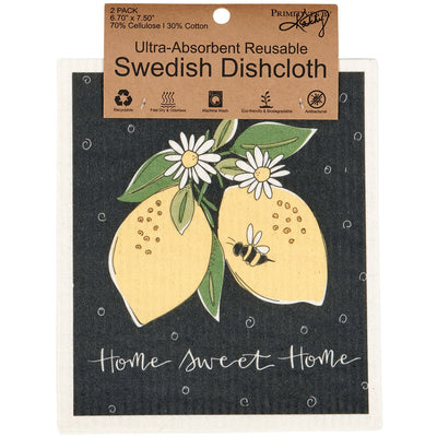 Set of 2 Home Sweet Home Lemon Swedish Dishcloth Set