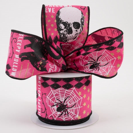 HAPPY BIRTHDAY🎂 💙 Vintage Style Halloween on Fuchsia Ribbon 2.5" x 10 yards