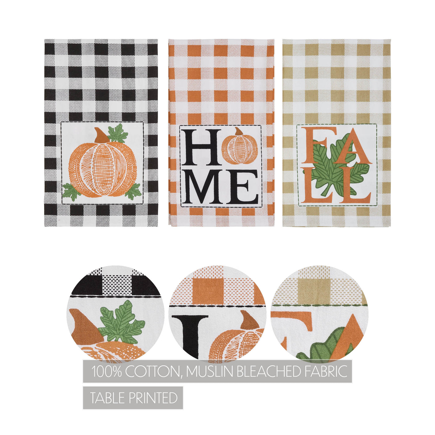 Set of 3 Annie Check Multicolor Harvest Tea Towels