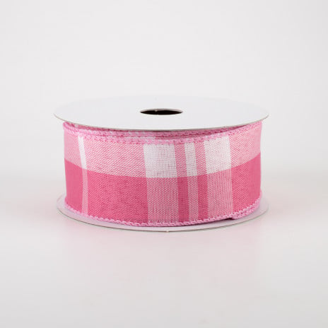 🔥 Blush Pink & White Plaid Wire Edged Ribbon 1.5" x 10 Yards