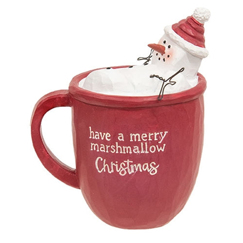 Have A Merry Marshmallow Christmas Snowman in Hot Cocoa Mug Small Figurine