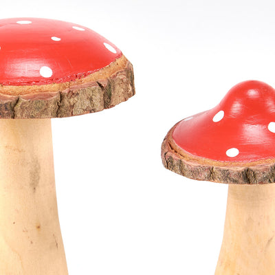 Set of 2 Red Dotted Mushroom Decorative Figures