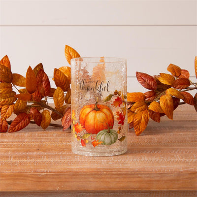 So Very Thankful Fall Crackle Glass Luminary With Lights