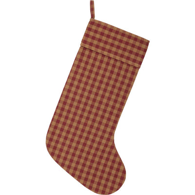 Burgundy Check Christmas Stocking 20"