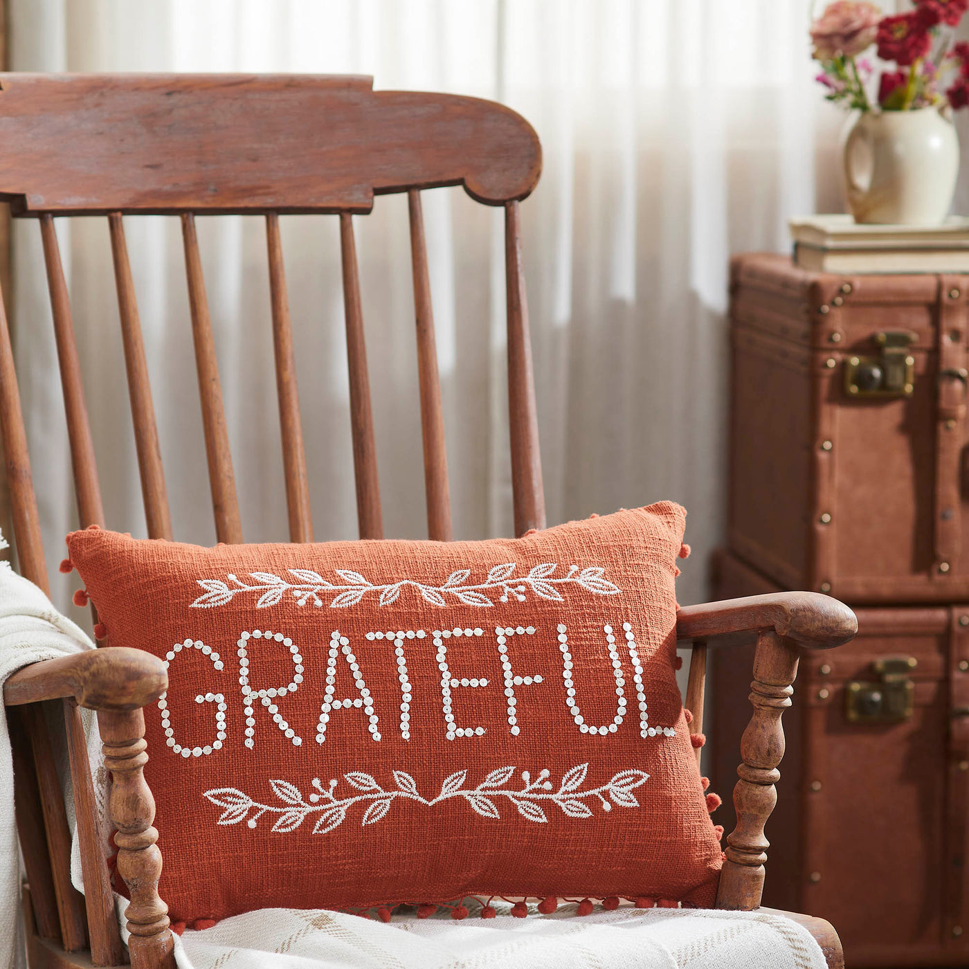 Grateful Pom Pom Accent Pillow 14" x 20"