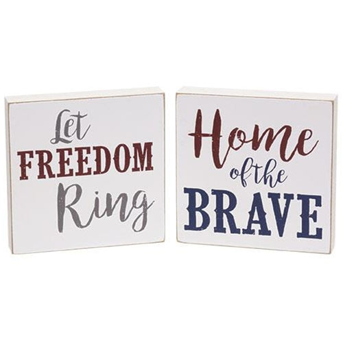 Set of 2 Home of the Brave and Let Freedom Ring 4" Square Block