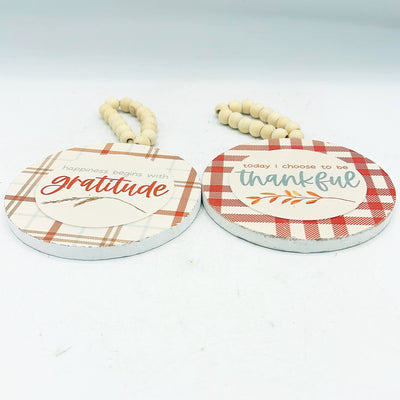 💙 Set of 2 Thankful and Gratitude Plaid Beaded Round Ornaments