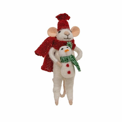 Christmas Mouse with Snowman Felted Ornament