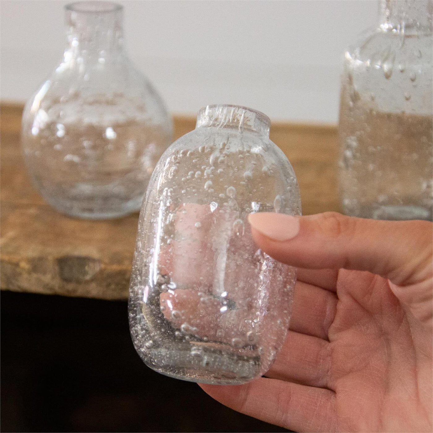 Set of 3 Bubble Clear Glass Small Bud Vases