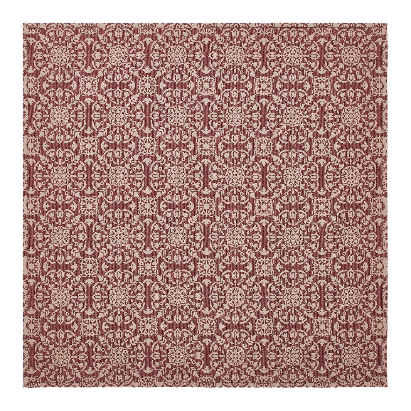 Custom House Burgundy Tan Jacquard 42" Square Table Topper