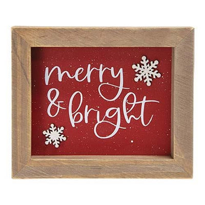 Merry & Bright Snowflakes Framed Sign 6" H