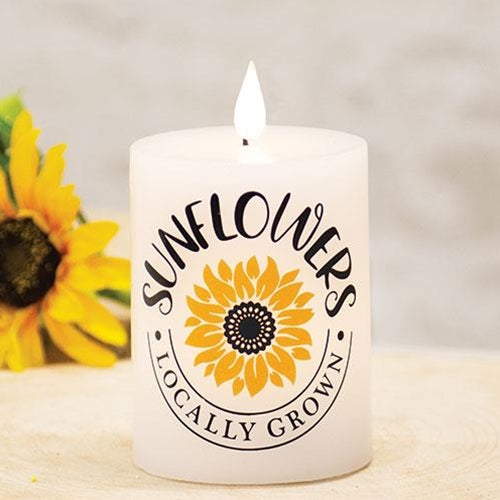 Locally Grown Sunflowers LED Pillar Candle 3" x 4"